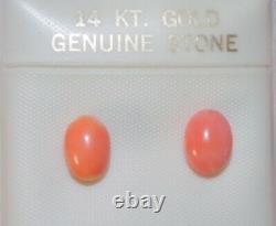 Antique Quality Rare Red Salmon Momo Japanese 9 MM Oval Coral Stud Earrings CC