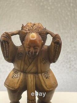 Antique Rare Fine Hand Crafted Signed Resin Collectible Japanese Netsuke