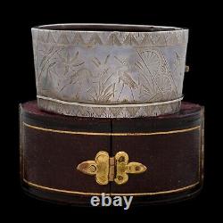 Antique Vintage Art Nouveau Sterling Silver Japanese HUGE 1.45 W Cuff Bracelet