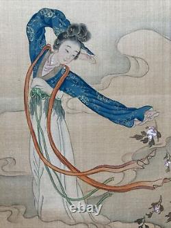 Antique Vintage Original Oil Old Painting Japanese/ Chinese Fine Work on Silk