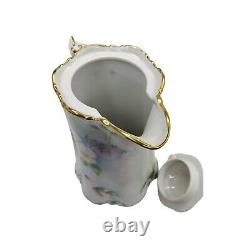 Antique fine porcelain gold trimmed handpainted floral hot chocolate pot