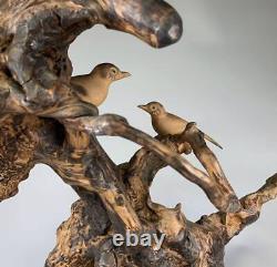BIRD Large Wooden Statue 22.8 in Japanese Antique Wood Carving Figurine Fine Art