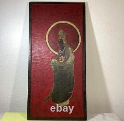BUDDHA GUANYIN KANNON Wood Carving Board Japanese Antique Buddhism Old Fine Art