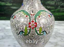 Beautiful Antique Japanese Meiji Era Cloisonne Enamel Copper Vase Fine Detail