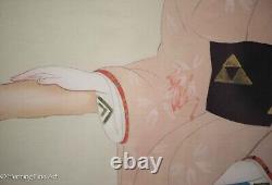 Beautiful Antique Japanese Silk Painting of Geisha in Pink Signed & FINE
