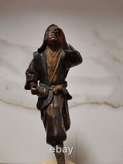 Bronze Japanese Samurai Okimono not Signed Fine Archer Sculpture Statue