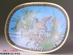 CLOISONNE BIRD FLOWER Pattern Plate 8.1 in Japanese Antique MEIJI Old Fine Art