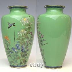 CLOISONNE BIRD FLOWER Pattern Vase 7inch Japanese Antique MEIJI Era Old Fine Art