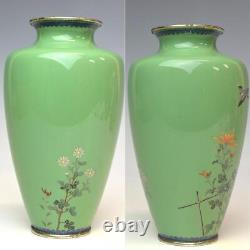 CLOISONNE BIRD FLOWER Pattern Vase 7inch Japanese Antique MEIJI Era Old Fine Art