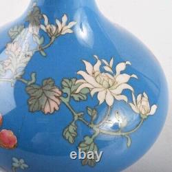 CLOISONNE BUTTERFLY FLOWER Vase 6.1 inch Antique MEIJI Era Old Fine Art Japanese