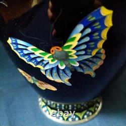 CLOISONNE BUTTERFLY Pattern Vase 7.3 inch Antique Figurine Fine Art Japanese