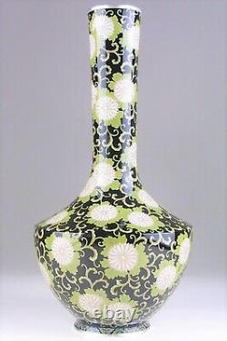 CLOISONNE CHRYSANTHAMUM FLOWER Vase 11.9inch Antique MEIJI Old Fine Art Japanese