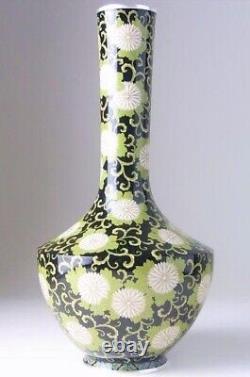 CLOISONNE CHRYSANTHAMUM FLOWER Vase 11.9inch Japanese Antique MEIJI Old Fine Art