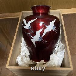 CLOISONNE CRANE BIRD Pattern Vase 10.2 inch Japanese Vintage Old Fine Art