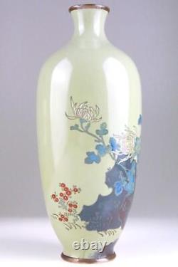 CLOISONNE FLOWER Pattern Vase 9.6 inch Japanese Antique MEIJI Era Old Fine Art