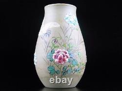CRANE BIRD OLD BANKO Ware Fine Painting Vase Signed Japanese Antique MEIJI Era