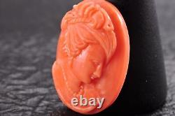 Certificate included, Japanese antique Hand Carved Red Coral cameo(no dye)