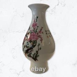 Chinese Porcelain Vase? Hand painted Birds & Cherry Blossoms Signed By Artist