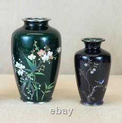 Choice 4.7 high Showa Period Ginbari Cloisonne Vase w Fine Silver Wire Cells