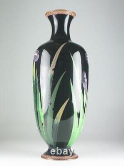 Cloisonne Vase Iris pattern Japanese Antique fine art Pot 17.7 inch tall