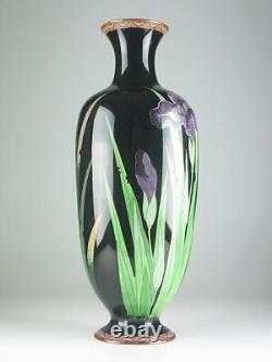 Cloisonne Vase Iris pattern Japanese Antique fine art Pot 17.7 inch tall
