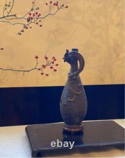 DRAGON Engraving Bronze Vase 9.4 inch Antique Old Fine Art Figurine Japanese