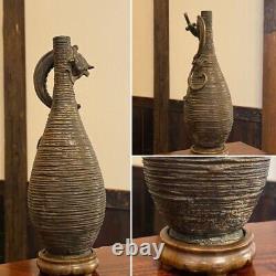 DRAGON Engraving Bronze Vase 9.4 inch Antique Old Fine Art Figurine Japanese