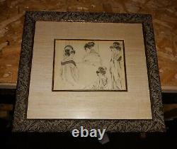 Early Antique Print Depicting Japanese Giesha In Fine Picture Frame