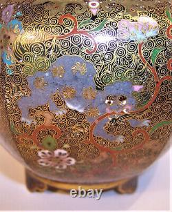 Excellent Antique Japanese Cloisonne Covered 4 Jar Koro Box Shishi Dogs Ex Cond