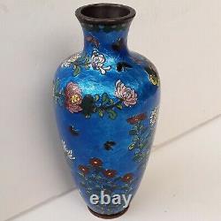 Extremely Fine Blue Ginbari Japanese Cloisonne Vase Meiji Period