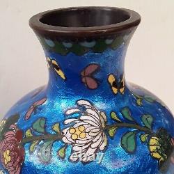 Extremely Fine Blue Ginbari Japanese Cloisonne Vase Meiji Period