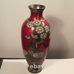Extremely Fine Japanese Cloisonne Chrysanthemum Bamboo Vase Meiji Period