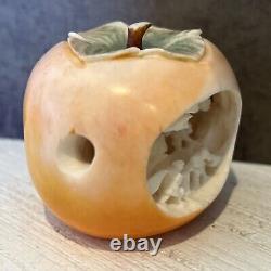 Extremely Fine Japanese Persimmon with Micro Etching Carved Scene Inside Signed