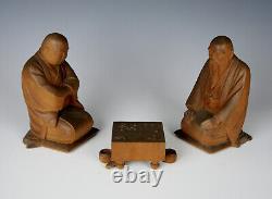 FINE ANTIQUE CARVED WOODEN WEIQI GO GAME PLAYERS Sculpture CHINESE JAPANESE