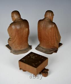 FINE ANTIQUE CARVED WOODEN WEIQI GO GAME PLAYERS Sculpture CHINESE JAPANESE