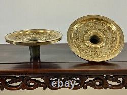 FINE ANTIQUE JAPANESE MEIJI BRONZE & SILVER VASE RIMS CANDLE STANDS CHINESE 12kg