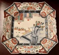 FINE! Antique Hand Painted Japanese Imari Square 10 Plate, Unsigned Stoneware