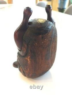 FINE Antique, Japanese/Japan Wooden Okimono sagemono Angry God withabalone shell