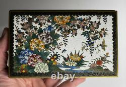 FINE INABA Early 20th C. Japanese Cloisonne Hinged Box Floral White Enamel