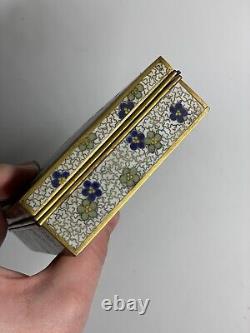 FINE INABA Early 20th C. Japanese Cloisonne Hinged Box Floral White Enamel