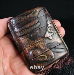 FINE Japanese Antique Makie Lacquered 5 Cases Inro Edo Era Sagemono Boxed