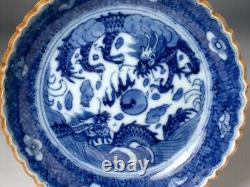 FINE Japanese Blue and White Porcelain Dragon Dish with Chinese Ming Dynasty Mark
