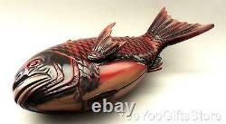 FINE & LARGER Japanese red LACQUER Snapper-Sea bream/Tai FISH lidded TRAY-BOX