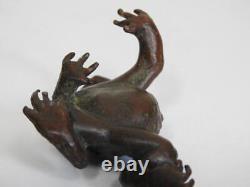 FROG Bronze Statue 2.7 inch Antique MEIJI Figurine Old Metal FIne Art Japanese