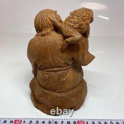 FROG HERMIT Wooden Statue 6.5 inch Signed Antique Wood Carving Fine Art Japanese