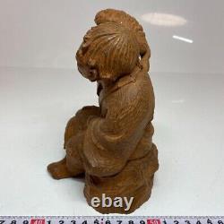 FROG HERMIT Wooden Statue 6.5 inch Signed Antique Wood Carving Fine Art Japanese