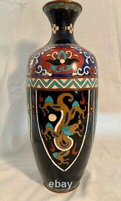 Fine 1880 Japanese Cloisonne 12 Vase With 4 Panels Of Birds And Dragons. Mint