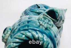 Fine 18th Century Edo Period Japanese Koi Fish 9 Hanaike Vase Turquoise Glaze