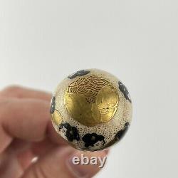 Fine Antique Ball Top Japanese Satsuma Porcelain Hat Pin Women Gilt Meiji Period