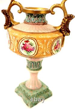 Fine Antique Deco Japanese Nouveau Painted Moriage Footed Vase 11 SIgned